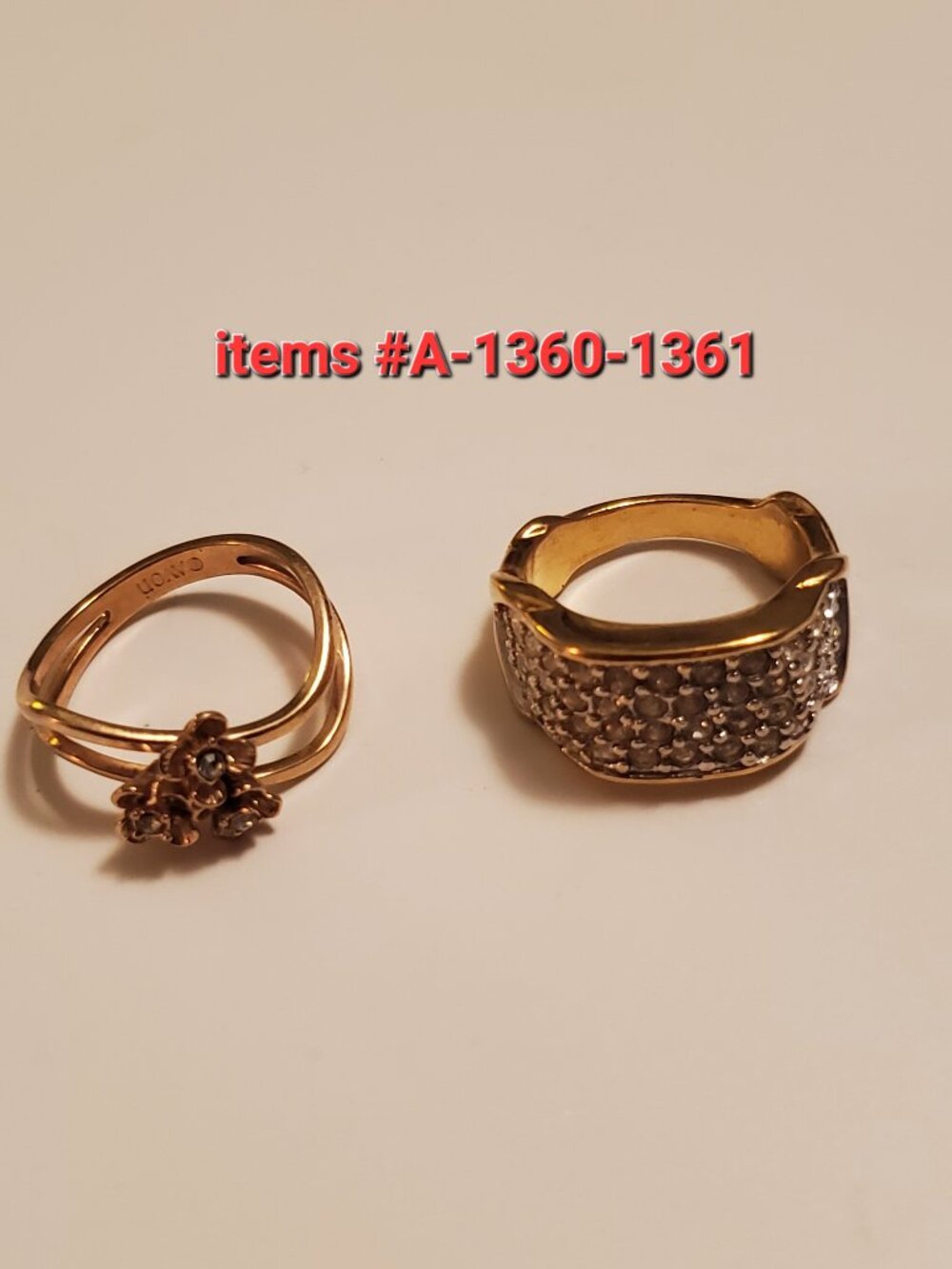 2 Gold Rings, items # A 1360- 1361, wt. 10 grams.